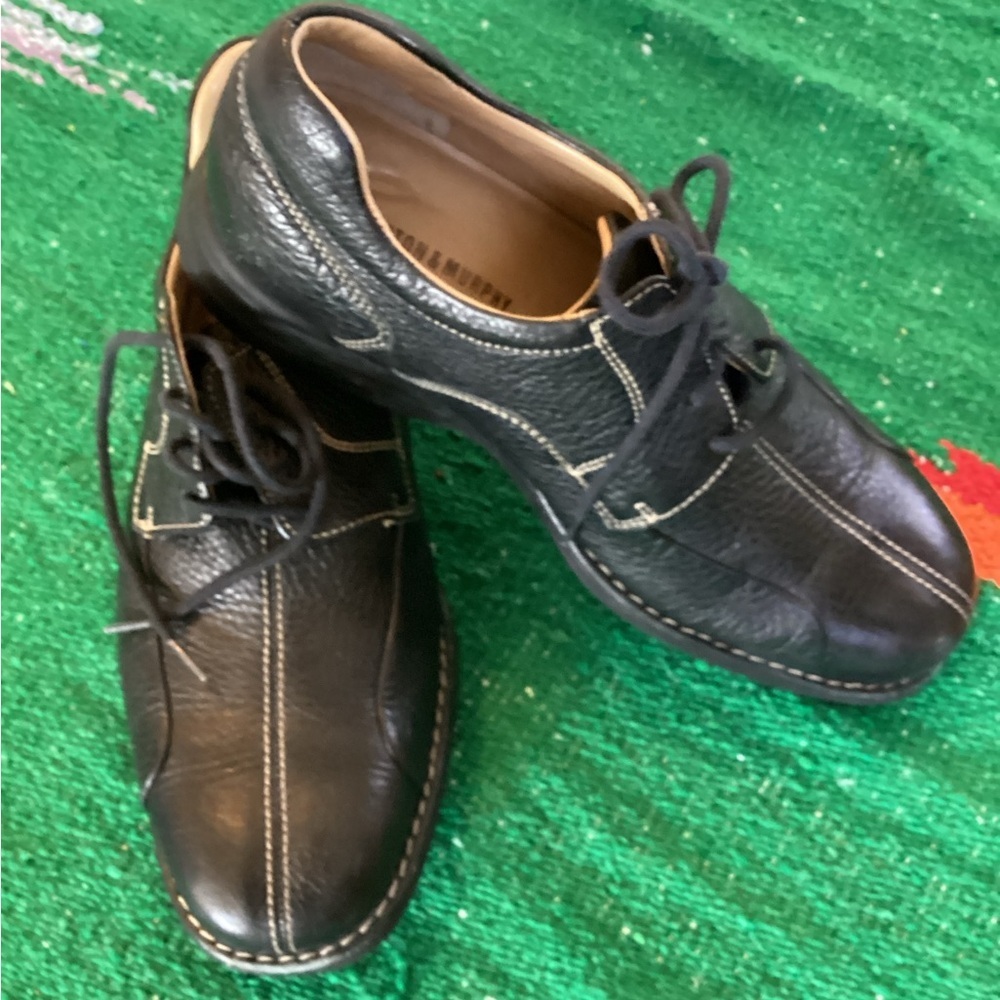 Johnston & Murphy Mens 8 M Shuler Bicycle Toe Black Leather Oxfords Shoe 20-7222